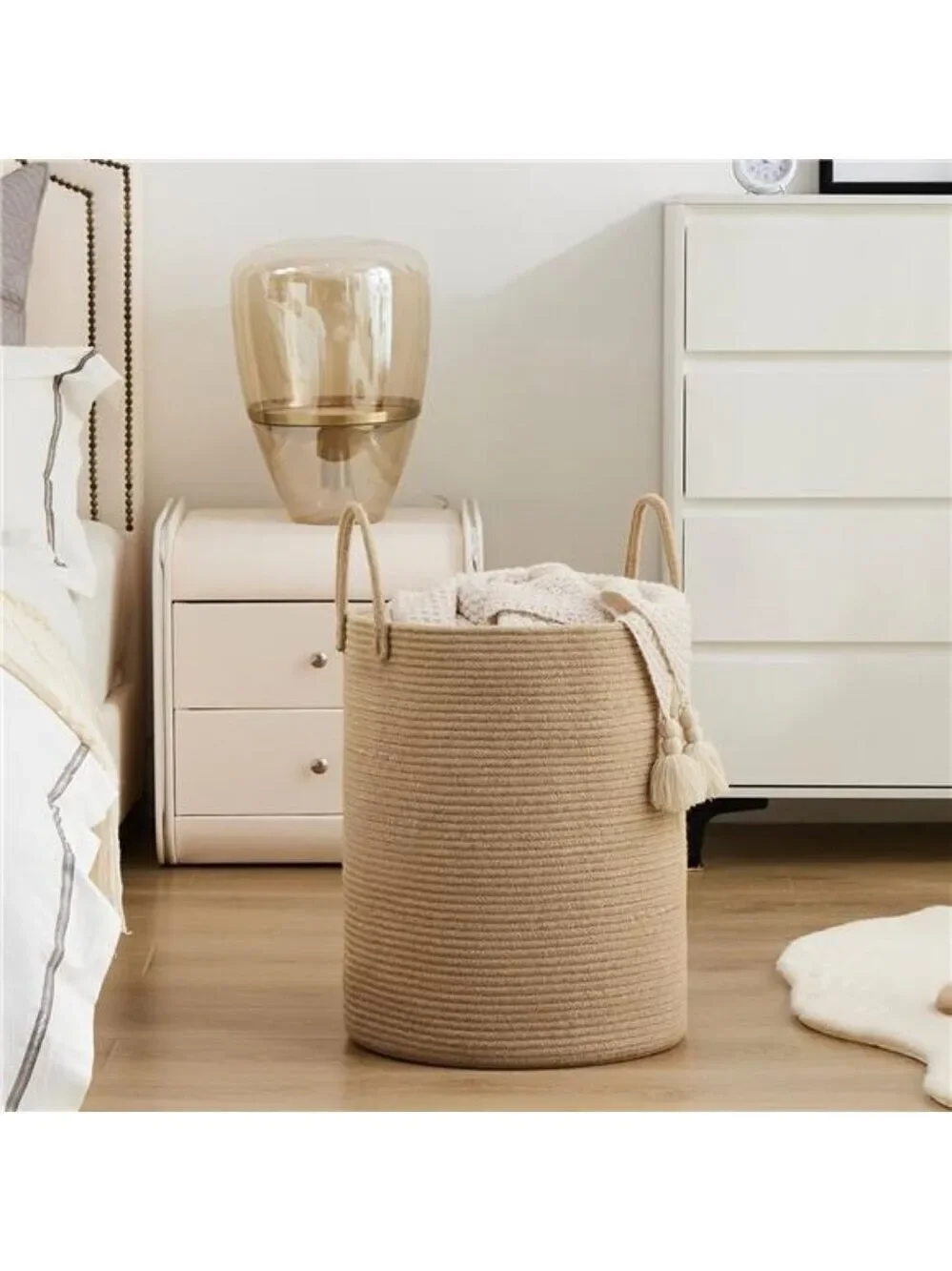 Large Jute Rope Laundry Basket 58L Tall Woven Hamper Storage for Bedroom